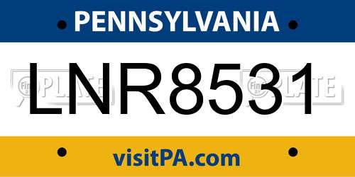 LNR8531 Pennsylvania License Plate
