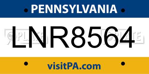 LNR8564 Pennsylvania License Plate