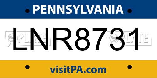 LNR8731 Pennsylvania License Plate