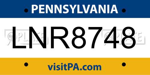LNR8748 Pennsylvania License Plate