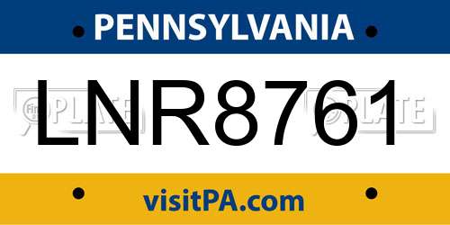 LNR8761 Pennsylvania License Plate