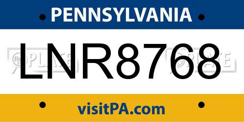 LNR8768 Pennsylvania License Plate