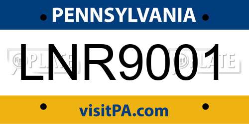 LNR9001 Pennsylvania License Plate