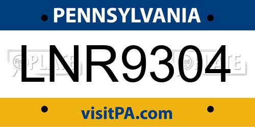 LNR9304 Pennsylvania License Plate