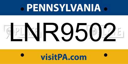 LNR9502 Pennsylvania License Plate