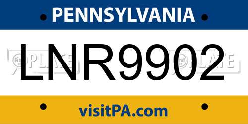 LNR9902 Pennsylvania License Plate