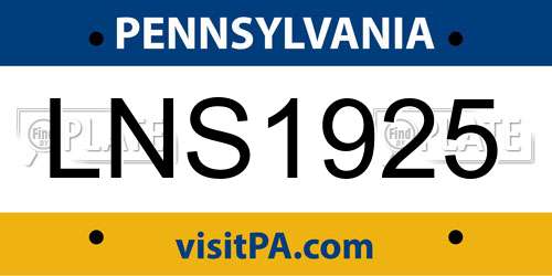 LNS1925 Pennsylvania License Plate