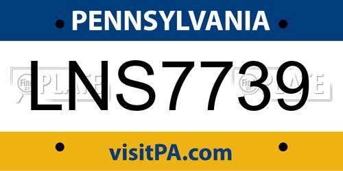 LNS7739 Pennsylvania License Plate