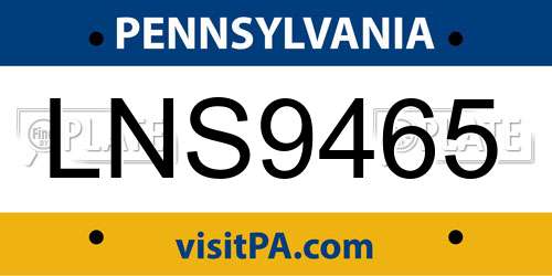 LNS9465 Pennsylvania License Plate