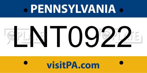 LNT0922 Pennsylvania License Plate