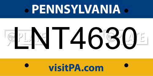 LNT4630 Pennsylvania License Plate