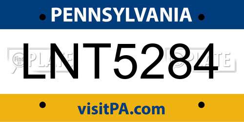 LNT5284 Pennsylvania License Plate