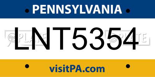 LNT5354 Pennsylvania License Plate
