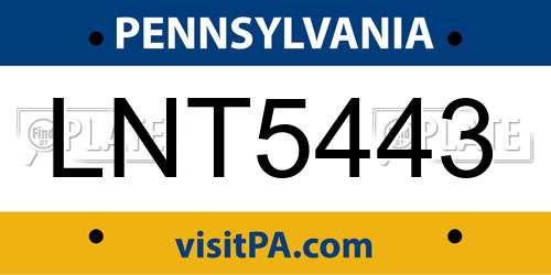 LNT5443 Pennsylvania License Plate