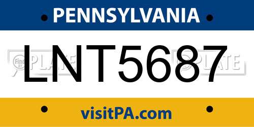 LNT5687 Pennsylvania License Plate
