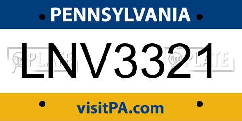 LNV3321 Pennsylvania License Plate