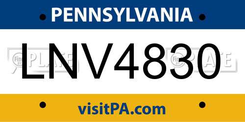 LNV4830 Pennsylvania License Plate