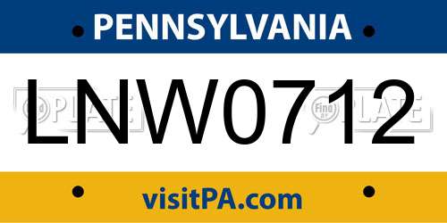 LNW0712 Pennsylvania License Plate