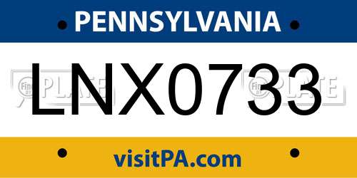 LNX0733 Pennsylvania License Plate
