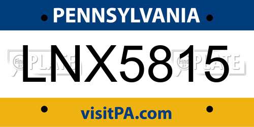 LNX5815 Pennsylvania License Plate