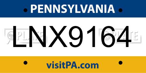 LNX9164 Pennsylvania License Plate