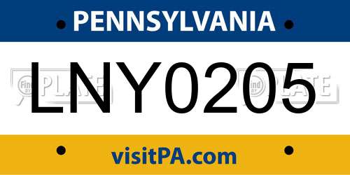 LNY0205 Pennsylvania License Plate
