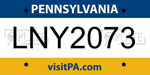 LNY2073 Pennsylvania License Plate