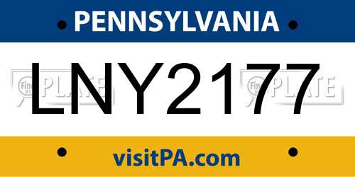LNY2177 Pennsylvania License Plate