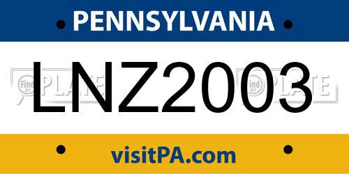 LNZ2003 Pennsylvania License Plate