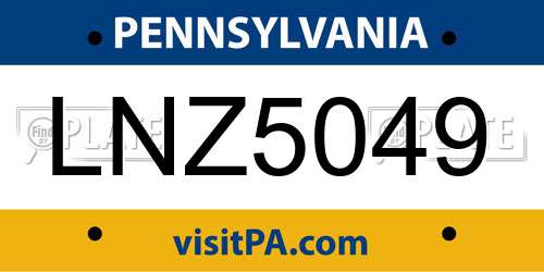LNZ5049 Pennsylvania License Plate
