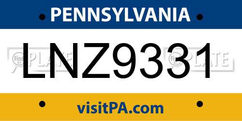 LNZ9331 Pennsylvania License Plate