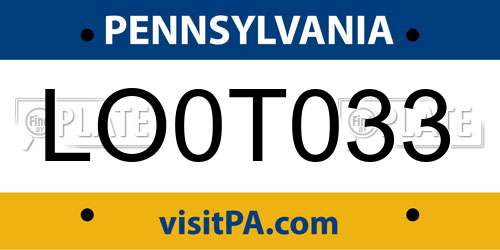 LO0T033 Pennsylvania License Plate