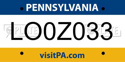 LO0Z033 Pennsylvania License Plate
