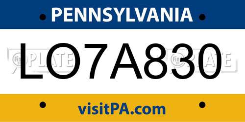 LO7A830 Pennsylvania License Plate