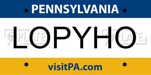 LOPYHO Pennsylvania License Plate