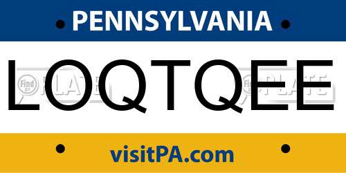 LOQTQEE Pennsylvania License Plate