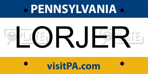 LORJER Pennsylvania License Plate