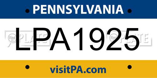 LPA1925 Pennsylvania License Plate