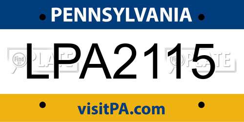 LPA2115 Pennsylvania License Plate