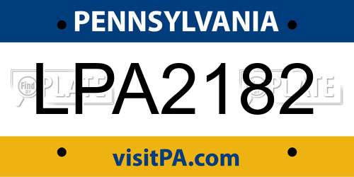 LPA2182 Pennsylvania License Plate