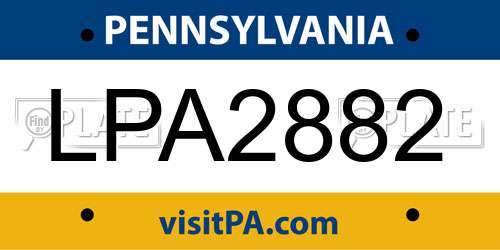 LPA2882 Pennsylvania License Plate