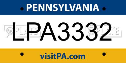 LPA3332 Pennsylvania License Plate