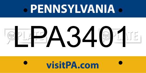 LPA3401 Pennsylvania License Plate