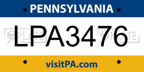 LPA3476 Pennsylvania License Plate