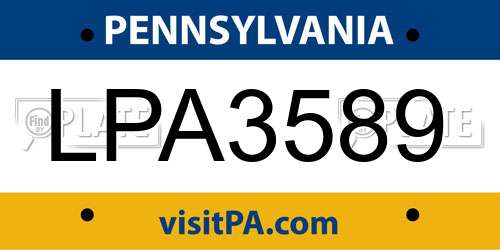 LPA3589 Pennsylvania License Plate