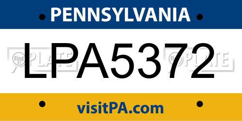 LPA5372 Pennsylvania License Plate