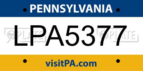 LPA5377 Pennsylvania License Plate