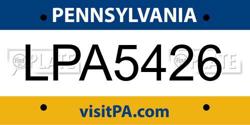 LPA5426 Pennsylvania License Plate
