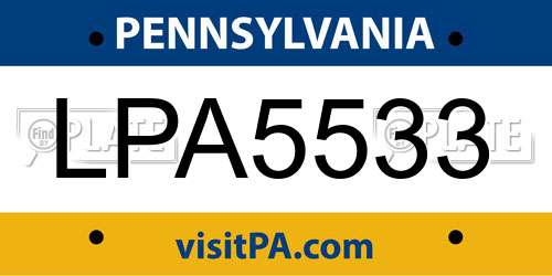 LPA5533 Pennsylvania License Plate