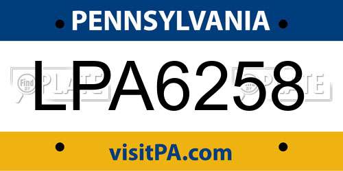 LPA6258 Pennsylvania License Plate